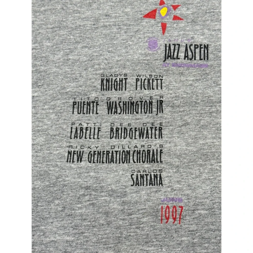 Vintage Roots 1997 Jazz Aspen Festival T-Shirt Mens Gray Santana Gladys Knight